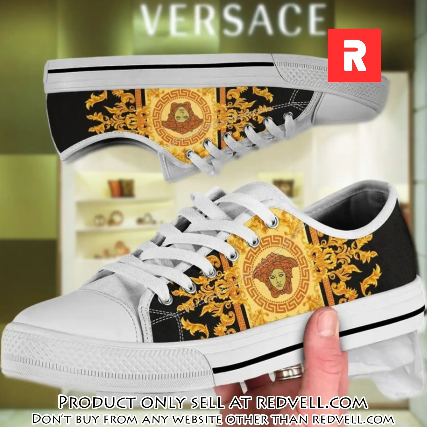 Versace medusa black gold low top canvas shoes luxury brand gifts for men women rv4507215